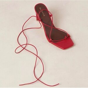 ALOHAS Red Lace-Up Square-Toe Sandal